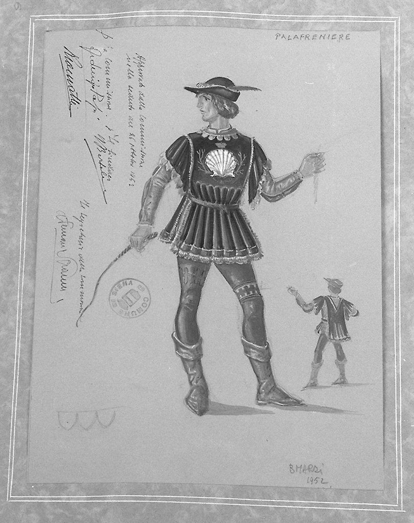 palafreniere della contrada del Nicchio (disegno) di Marzi Bruno (sec. XX)