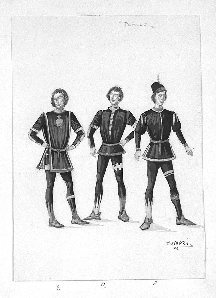 popolo della contrada del Nicchio (disegno) di Marzi Bruno (sec. XX)