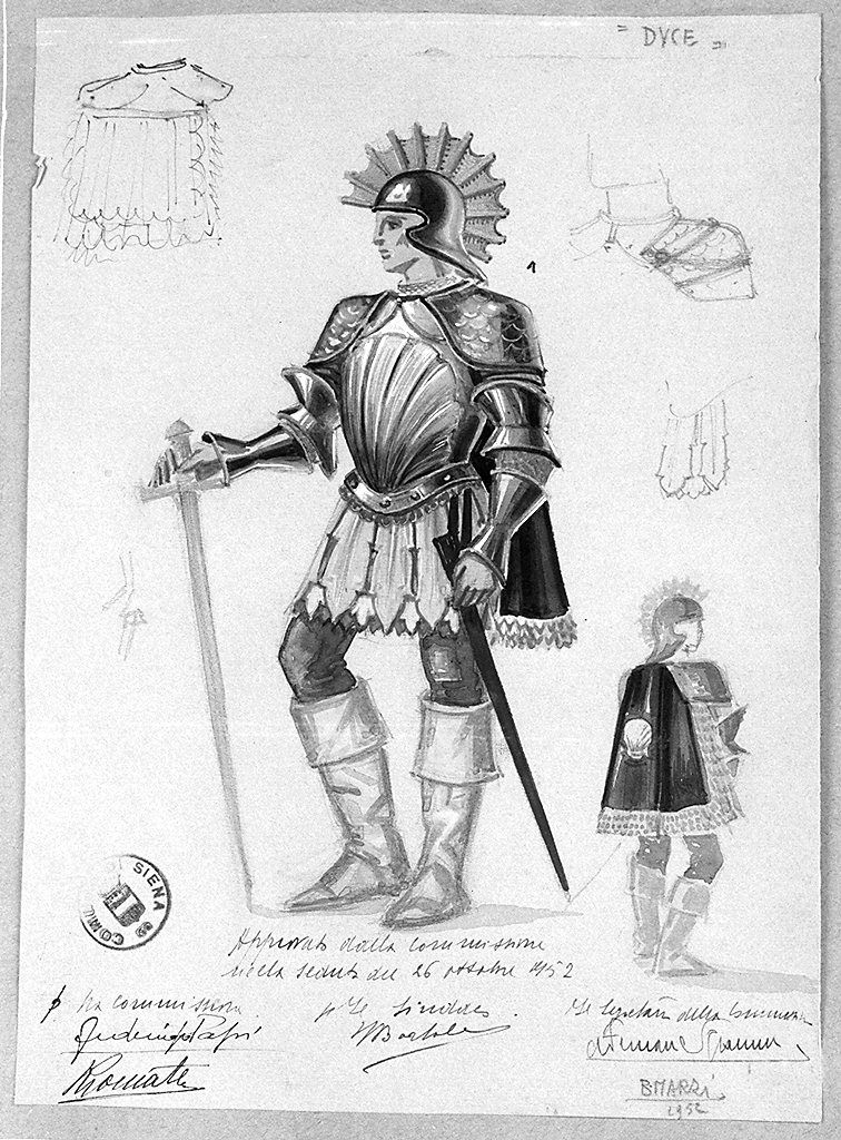 duce della contrada del Nicchio (disegno) di Marzi Bruno (sec. XX)