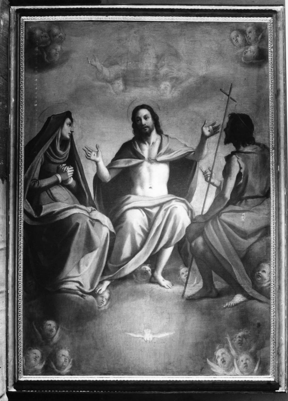 Cristo in gloria tra la Madonna e San Giovanni Battista con Dio Padre e colomba dello Spirito Santo (dipinto) di Chimenti Jacopo detto Empoli (inizio sec. XVII)