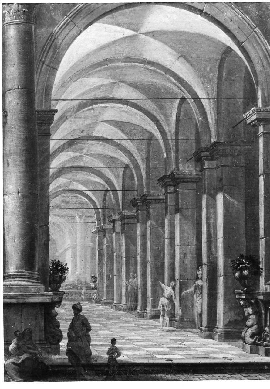 architettura fantastica con figure (dipinto) - ambito italiano (prima metà sec. XVIII)