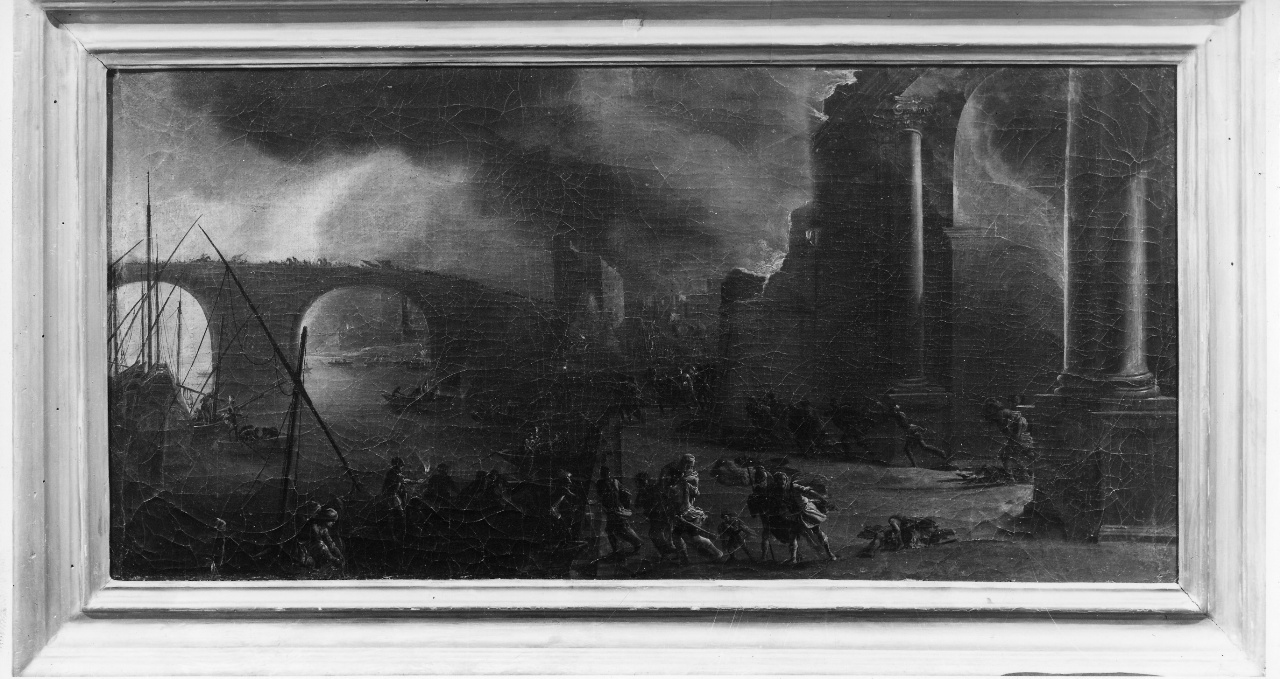 Enea e Anchise fuggono da Troia in fiamme (dipinto) di Angeli Filippo detto Filippo Napoletano (attribuito) (prima metà sec. XVII)
