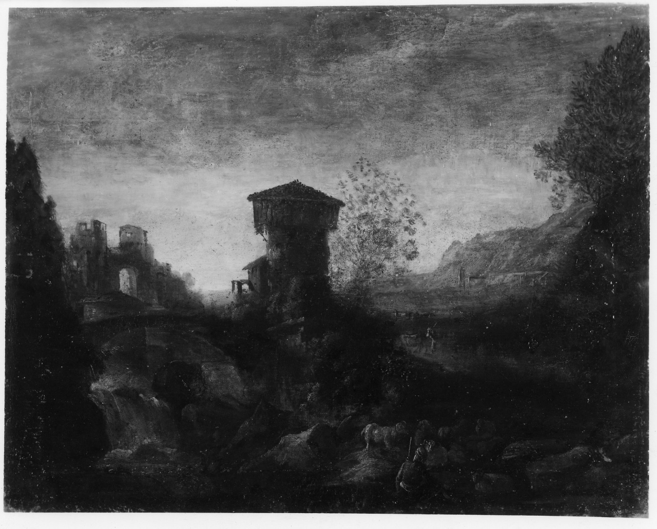 paesaggio con rovine (dipinto) - ambito toscano (sec. XVII)