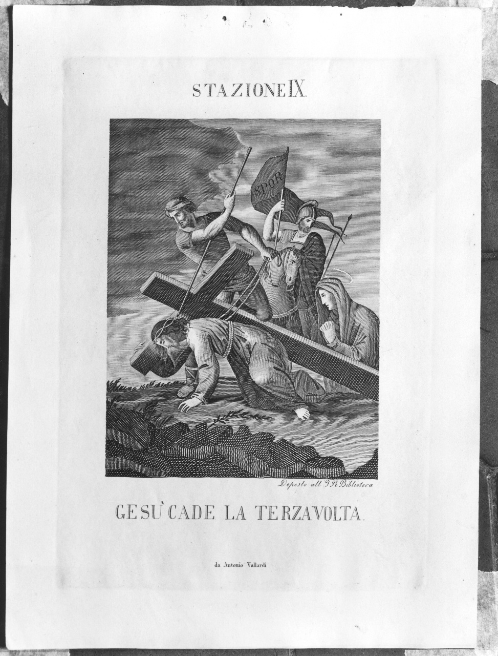 stazione IX: Gesù cade sotto la croce la terza volta (stampa) - ambito italiano (sec. XIX)