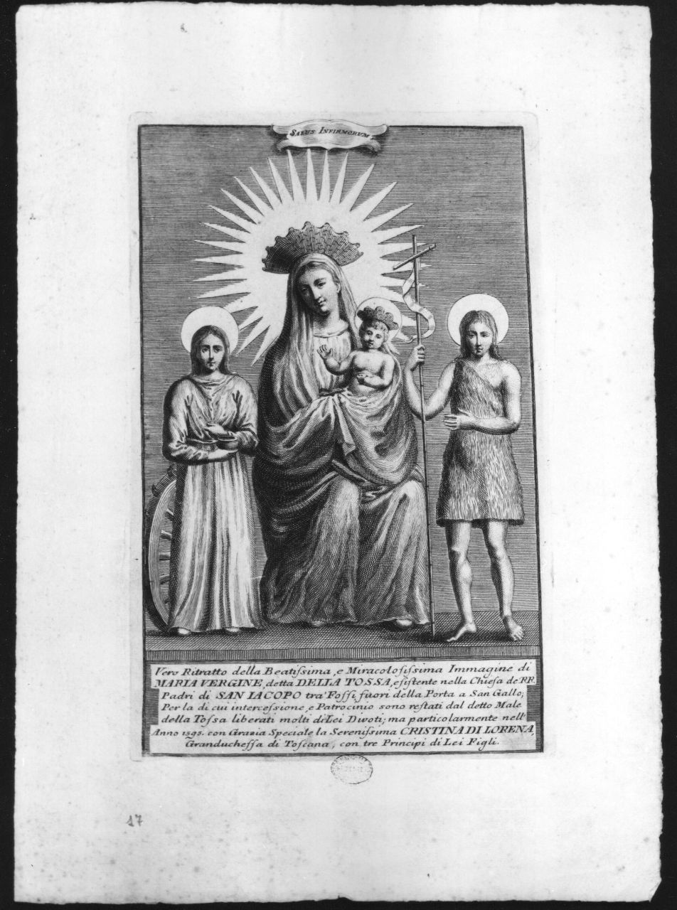 Madonna della tosse, Madonna con Bambino tra Santa Caterina d'Alessandria e San Giovanni Battista (stampa) - ambito toscano (inizio sec. XIX)