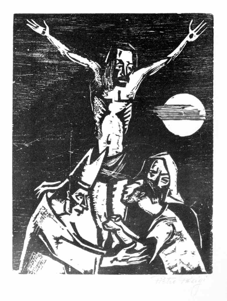 crocifissione di Cristo con la Madonna e santi (stampa) di Parigi Pietro (sec. XX)