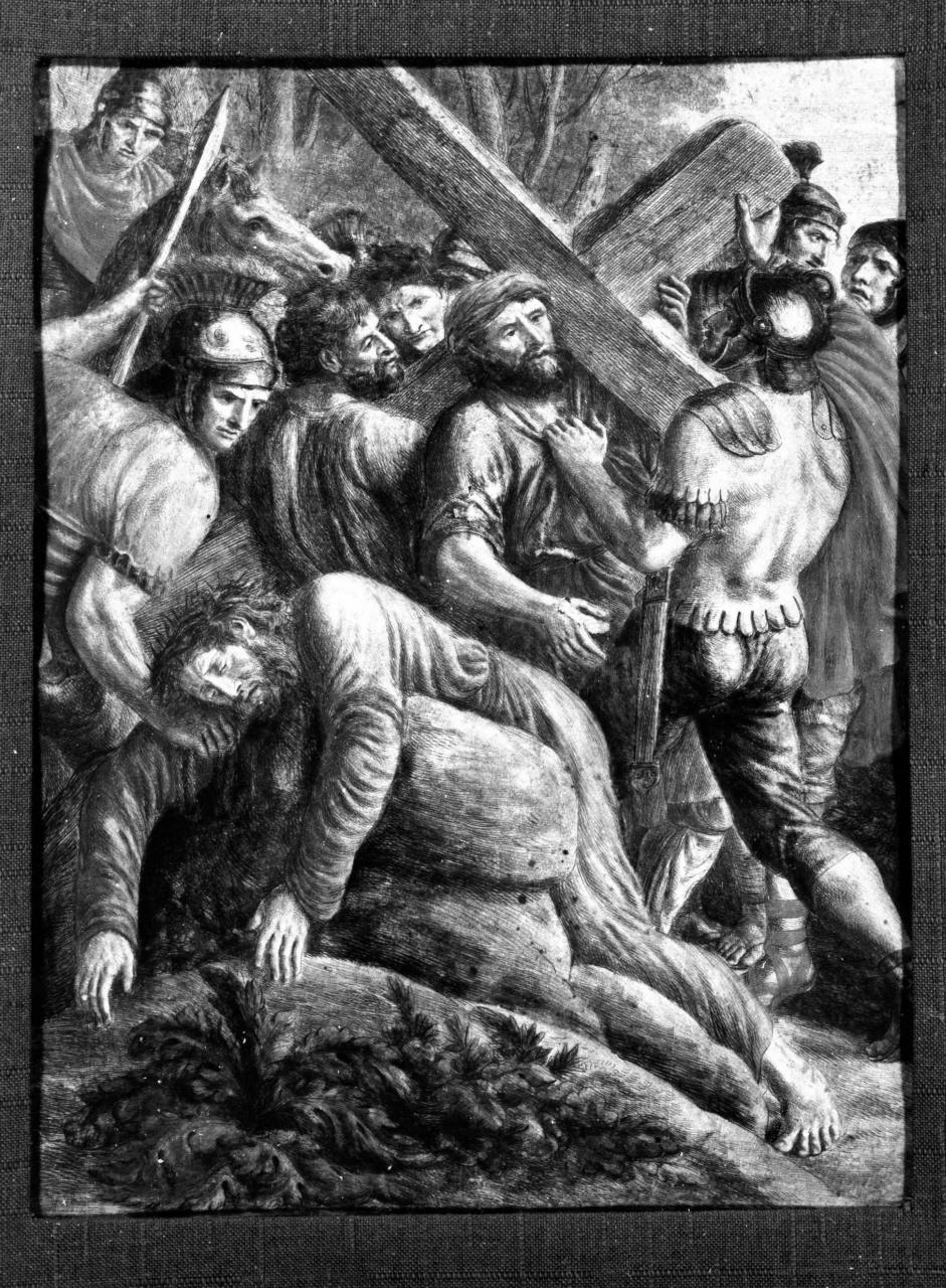 stazione V: Gesù aiutato da Simone il Cireneo a portare la croce (stampa, serie) - ambito italiano (sec. XIX)