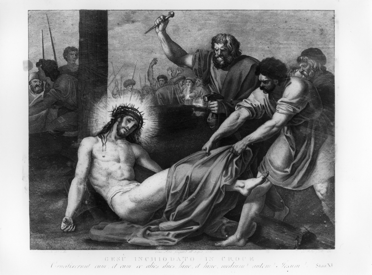 stazione XI: Gesù inchiodato alla croce (stampa, serie) di Pera Giuseppe, Sabatelli Luigi, Cecchi Giovan Battista (prima metà sec. XIX)
