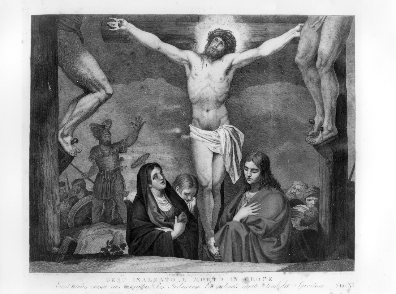stazione XII: Gesù innalzato e morto in croce (stampa, serie) di Pera Giuseppe, Sabatelli Luigi, Cecchi Giovan Battista (prima metà sec. XIX)