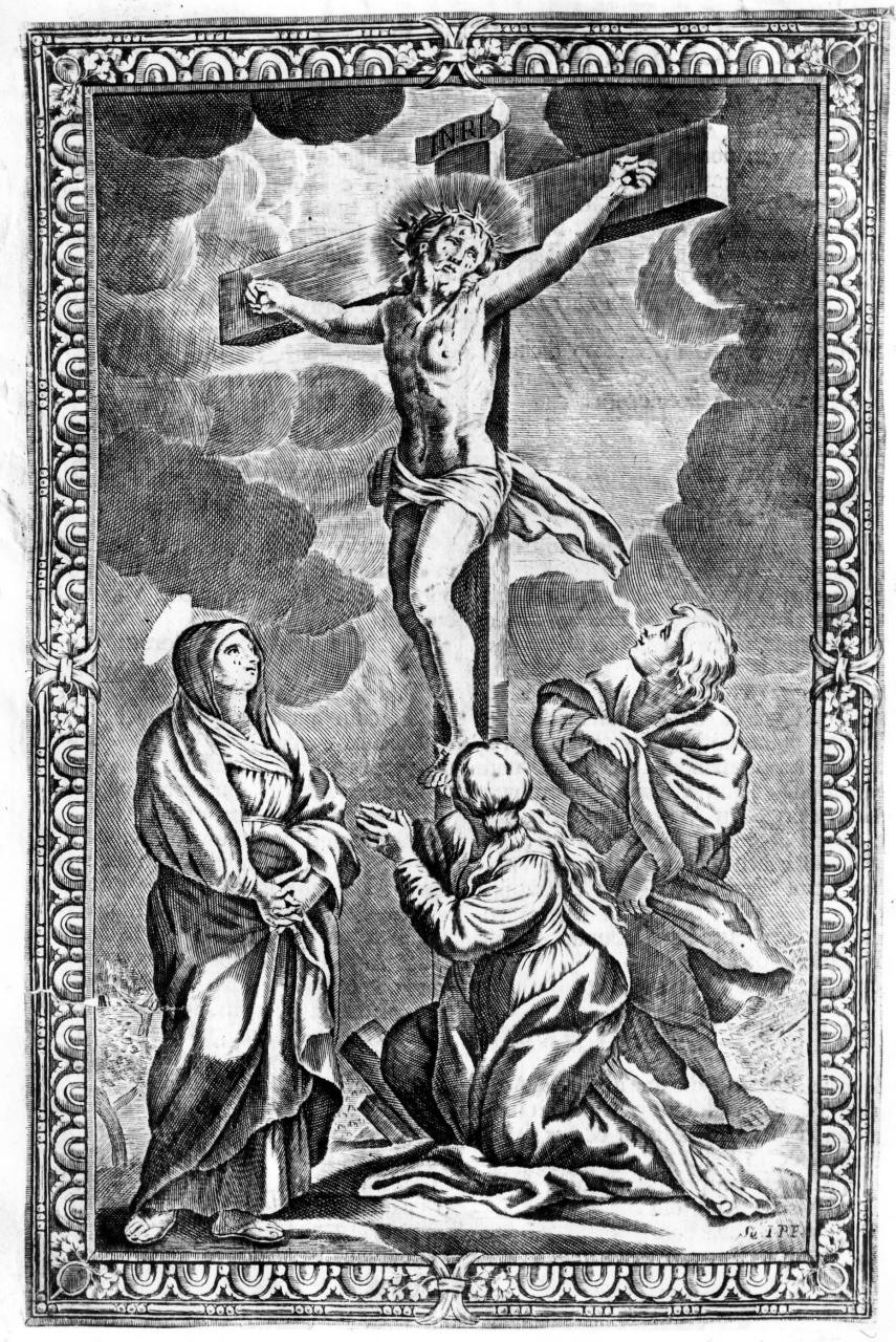 Cristo crocifisso con la Madonna, Santa Maria Maddalena e San Giovanni evangelista (stampa) - ambito veneto (ultimo quarto sec. XVIII)