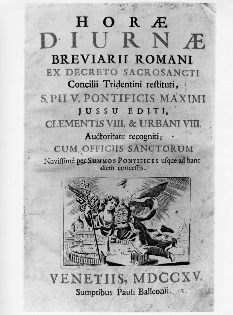 angelo con insegne papali (stampa) di Piccini Elisabetto detta Suor Isabella (sec. XVIII)