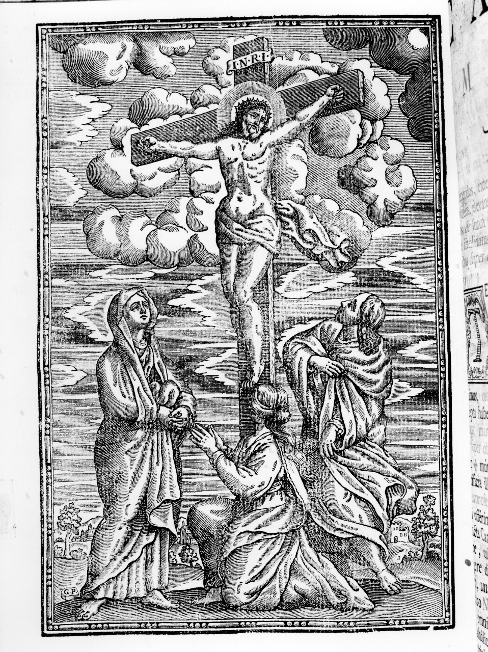 Cristo crocifisso con la Madonna, Santa Maria Maddalena e San Giovanni evangelista (stampa) - ambito italiano (ultimo quarto sec. XVII)