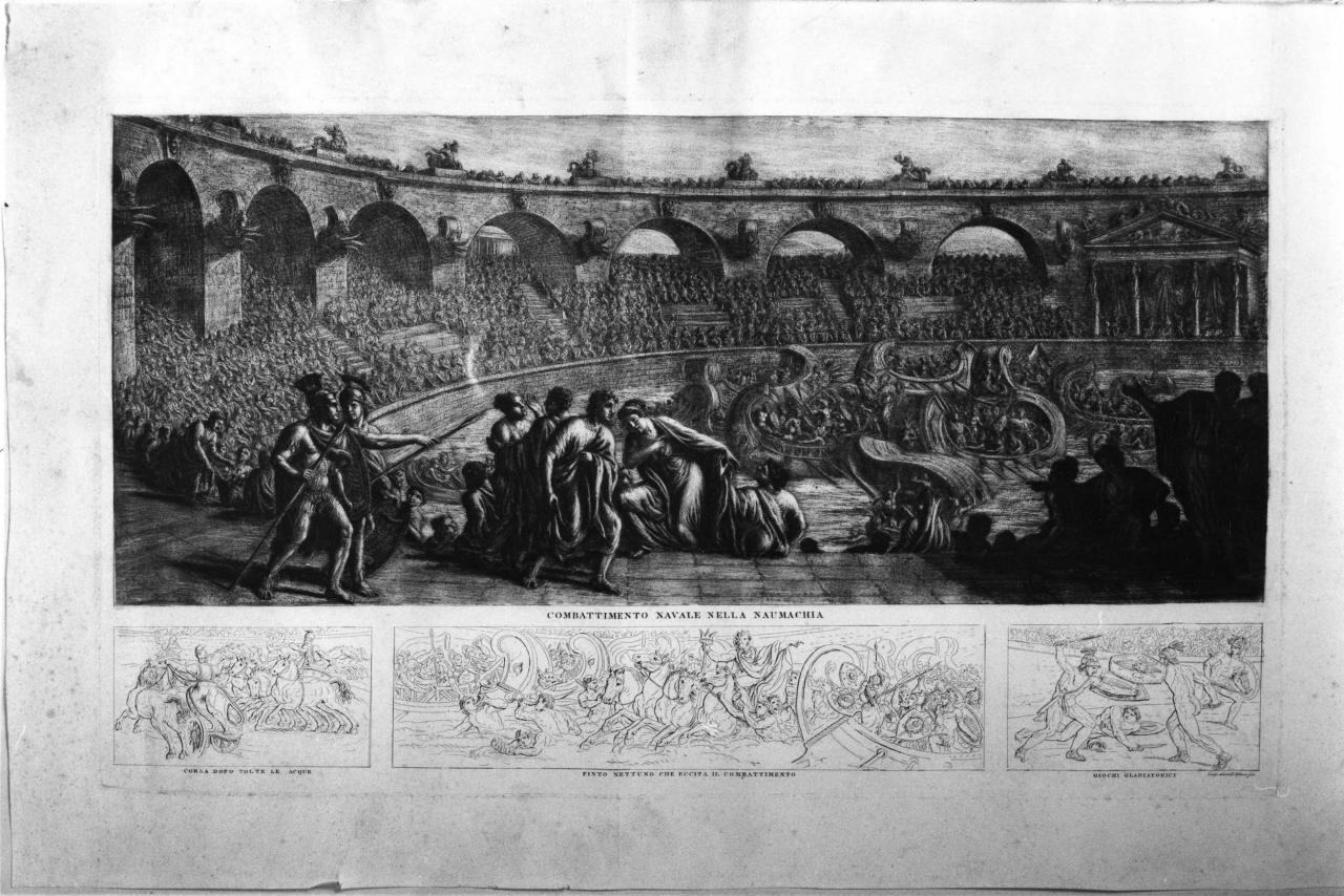 Combattimento navale nella naumachia (stampa, serie) di Ademollo Luigi (sec. XIX)