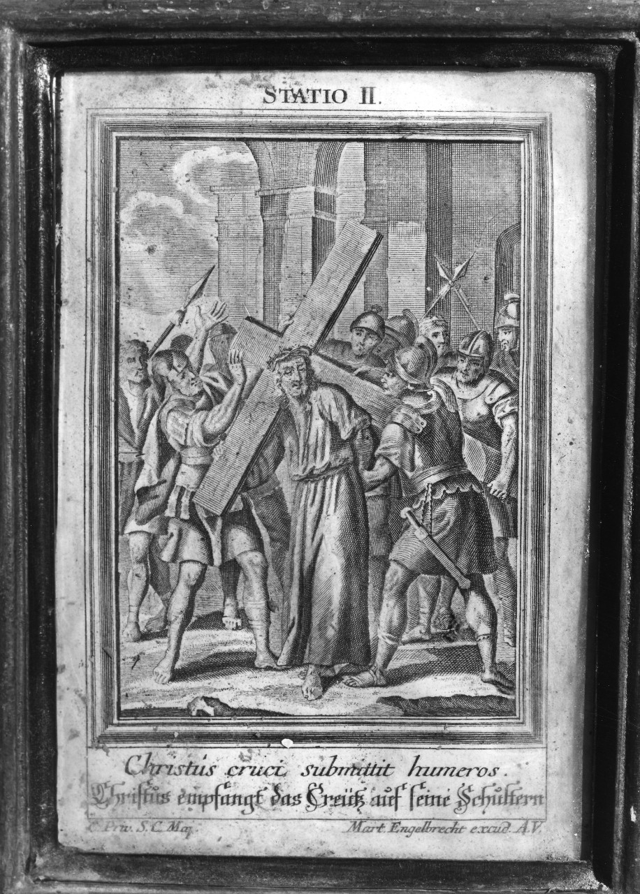 stazione II: Gesù caricato della croce (stampa, serie) di Engelbrecht Martin - ambito tedesco (seconda metà sec. XVIII)