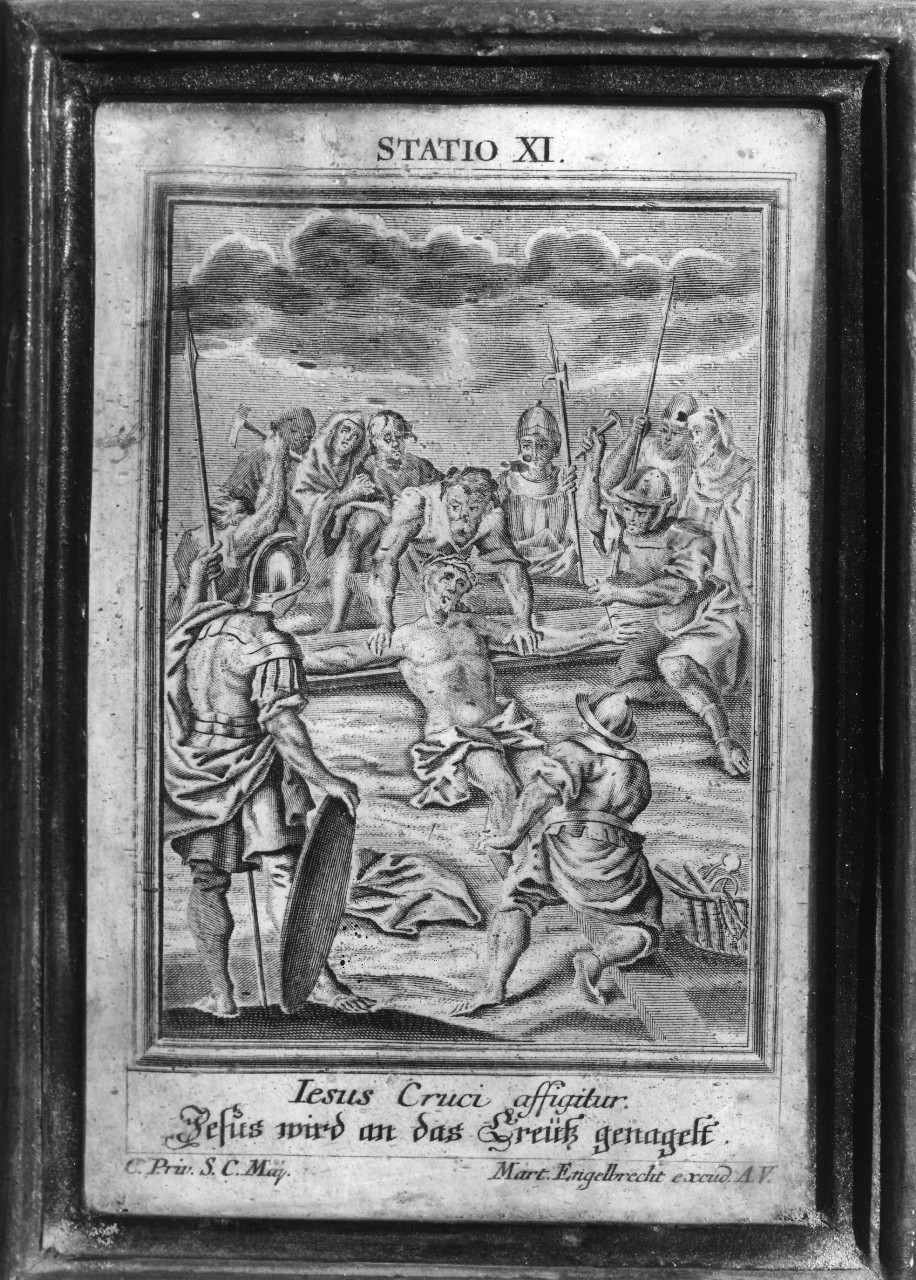 stazione XI: Gesù inchiodato alla croce (stampa, serie) di Engelbrecht Martin - ambito tedesco (seconda metà sec. XVIII)