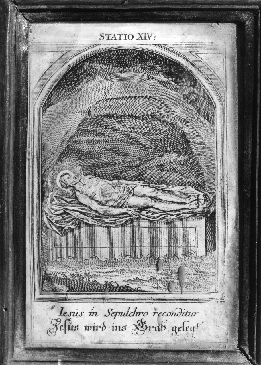 stazione XIV: Gesù deposto nel sepolcro (stampa, serie) di Engelbrecht Martin - ambito tedesco (seconda metà sec. XVIII)