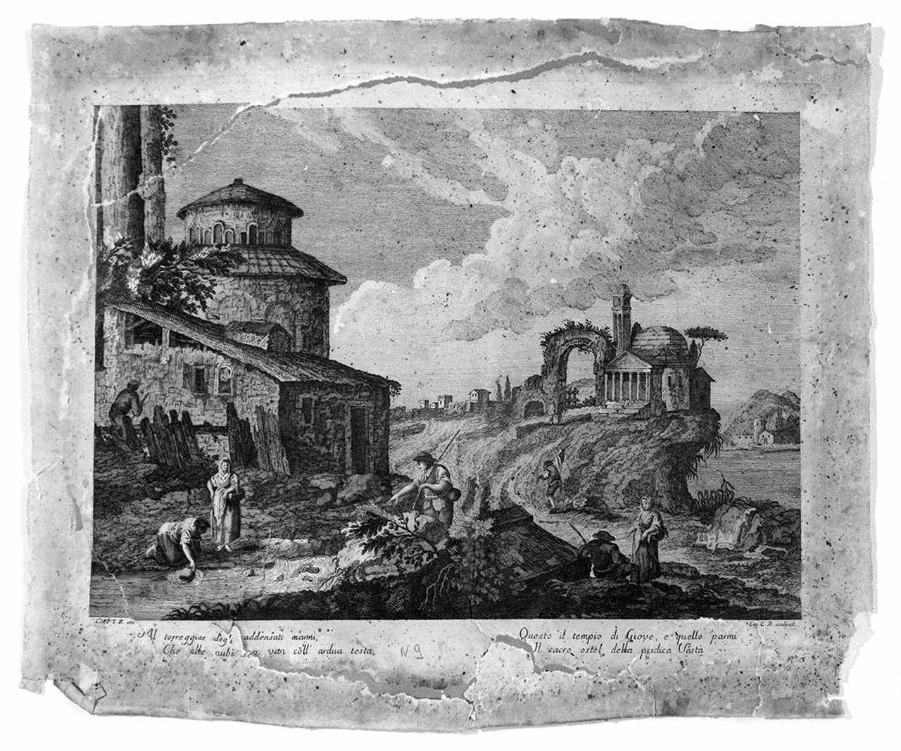 paesaggio con rovine (stampa, serie) di Caj C. B (ultimo quarto sec. XVIII)