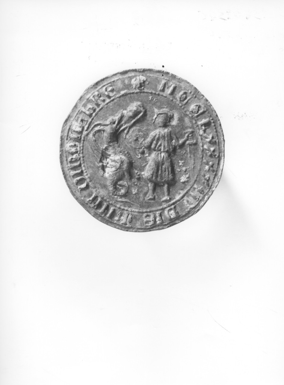 figura maschile e drago (calco di medaglia) - produzione italiana (secc. XIX/ XX)