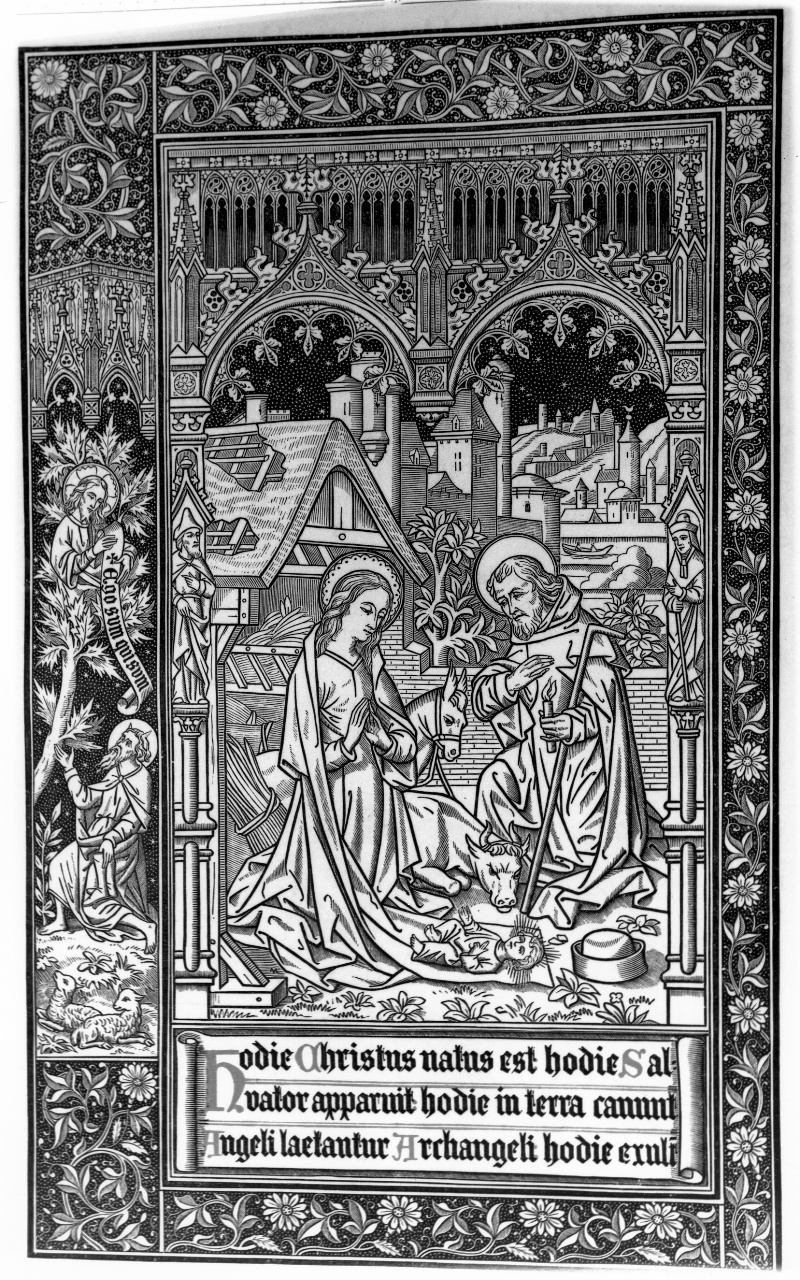 Madonna e San Giuseppe in adorazione di Gesù Bambino (stampa) - ambito francese (sec. XX)