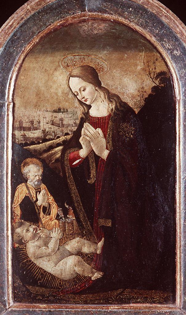 adorazione di Gesù Bambino (dipinto) - ambito fiorentino (sec. XV)