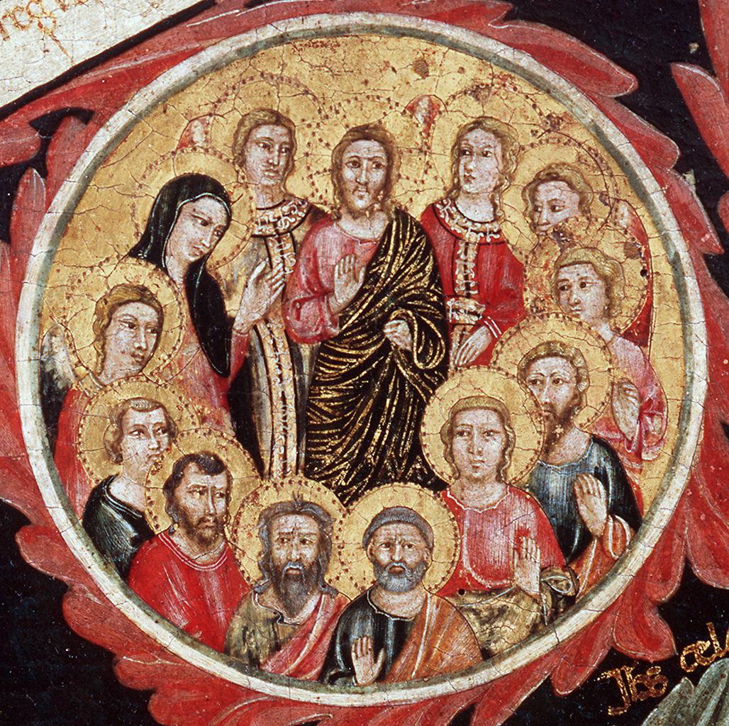 Cristo circondato dalla Madonna dagli Apostoli e da angeli (dipinto) di Pacino di Buonaguida (sec. XIV)