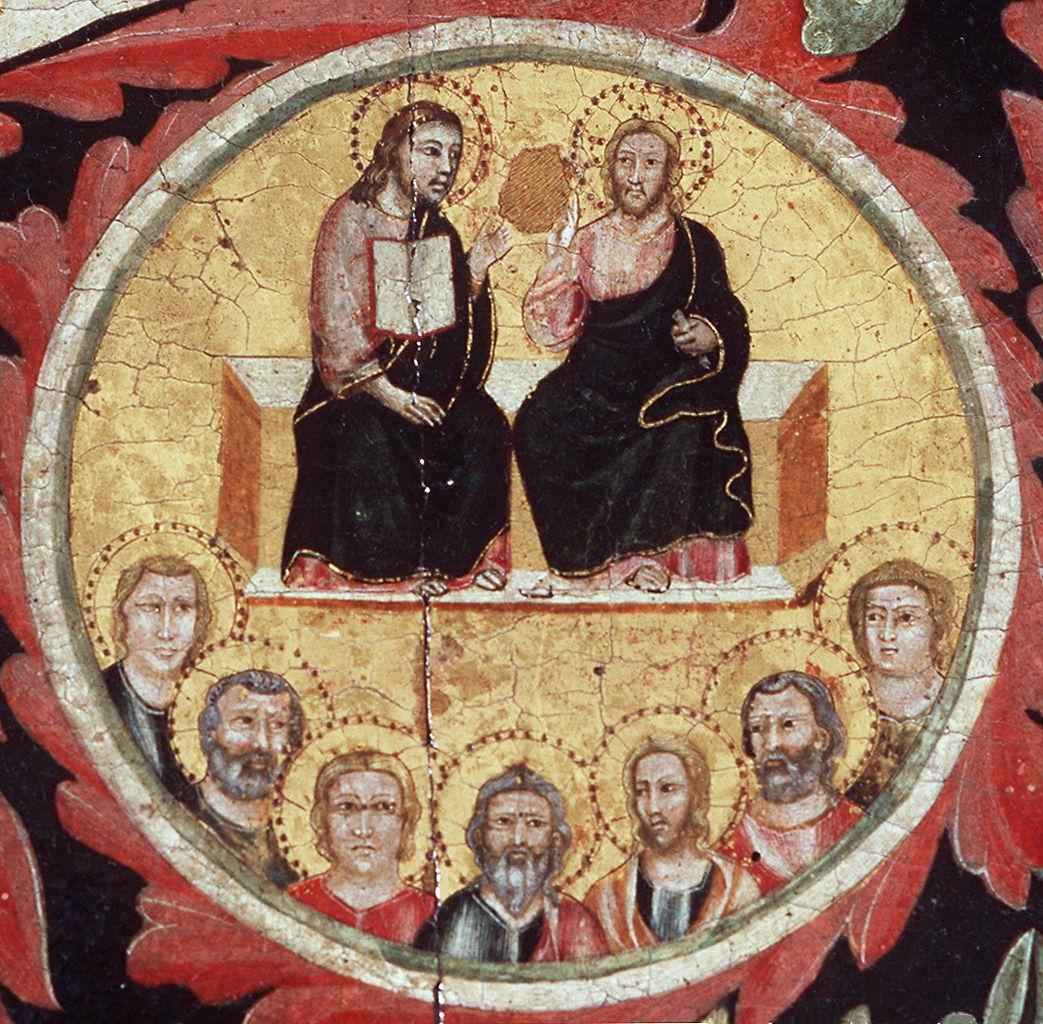 Cristo seduto alla destra di Dio Padre con gli apostoli (dipinto) di Pacino di Buonaguida (sec. XIV)