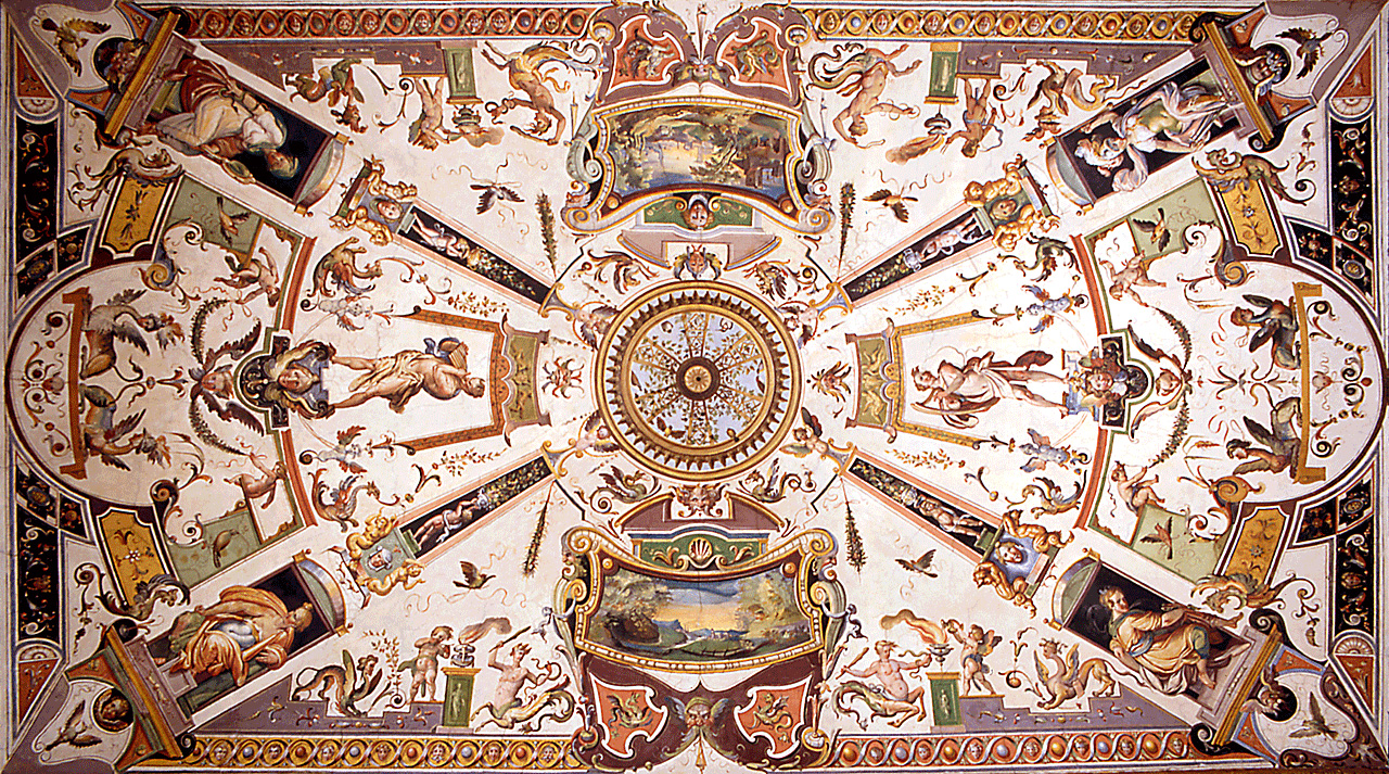 motivo decorativo a grottesche (soffitto dipinto) di Tempesta Antonio (attribuito) (sec. XVI)