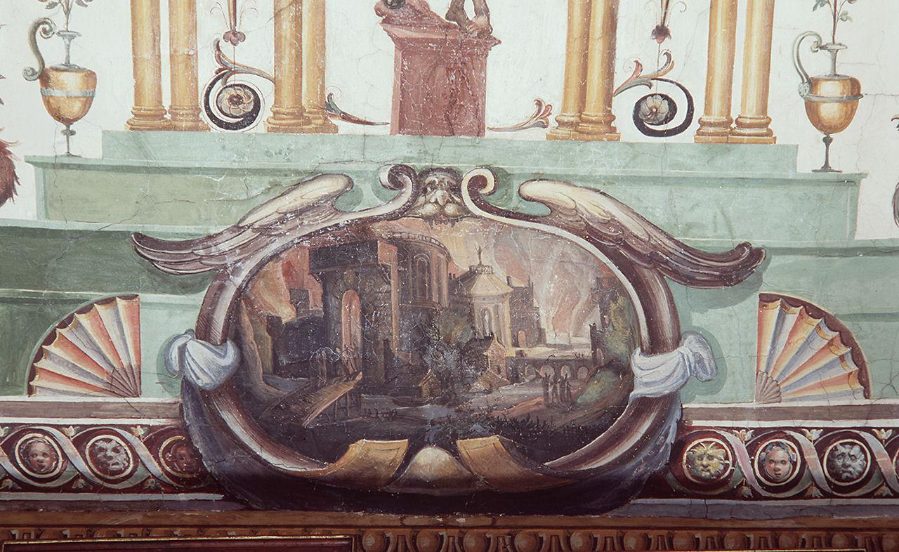 paesaggio con città assediata (dipinto) di Allori Alessandro (bottega) (sec. XVI)