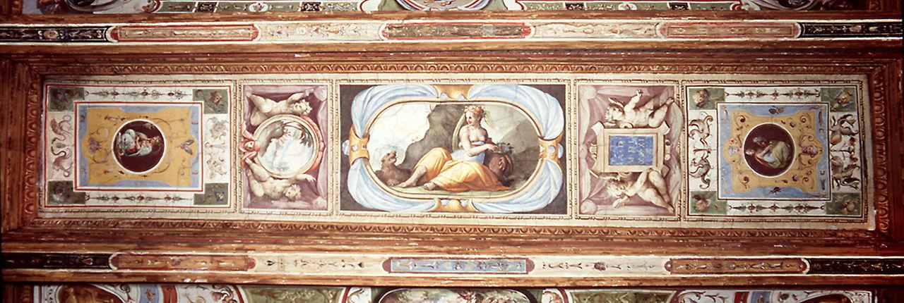 motivi decorativi a grottesche e figura allegorica (soffitto dipinto) di Allori Alessandro (bottega) (sec. XVI)