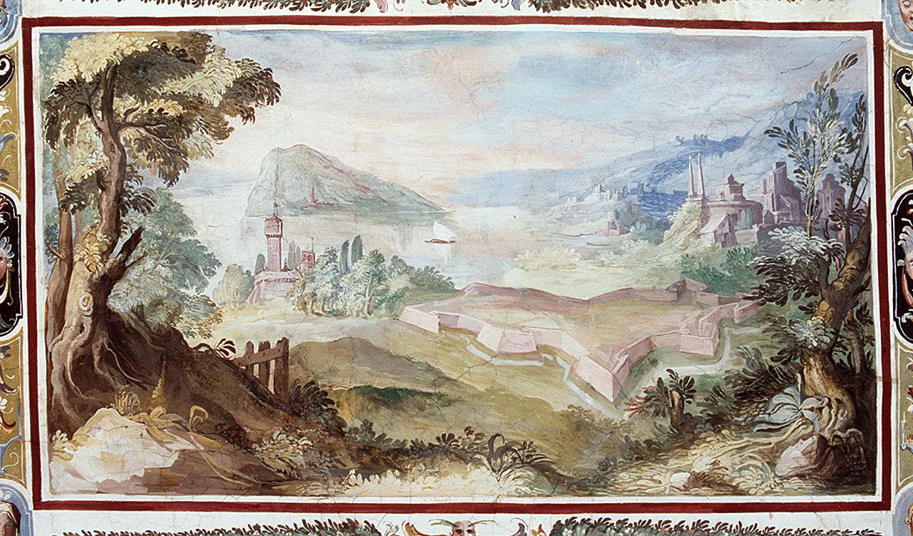 paesaggio con fortificazioni (dipinto) di Buti Lodovico (sec. XVI)
