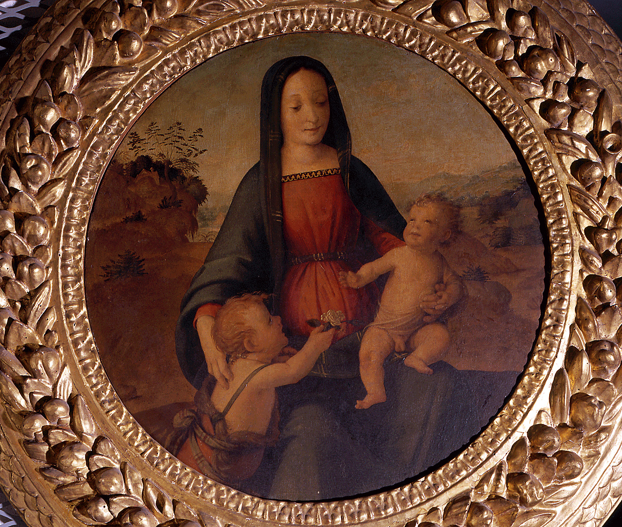 Madonna con Bambino e San Giovannino (dipinto) di Francesco di Cristofano detto Franciabigio (scuola) (sec. XVI)