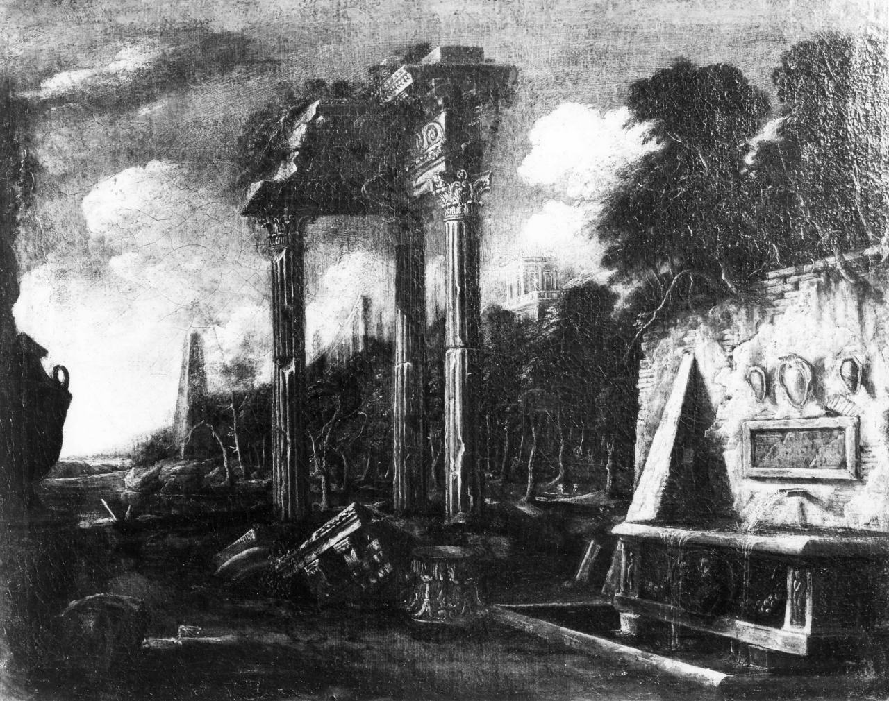 paesaggio con rovine (dipinto) di Ghisolfi Giovanni (maniera) (sec. XVII)