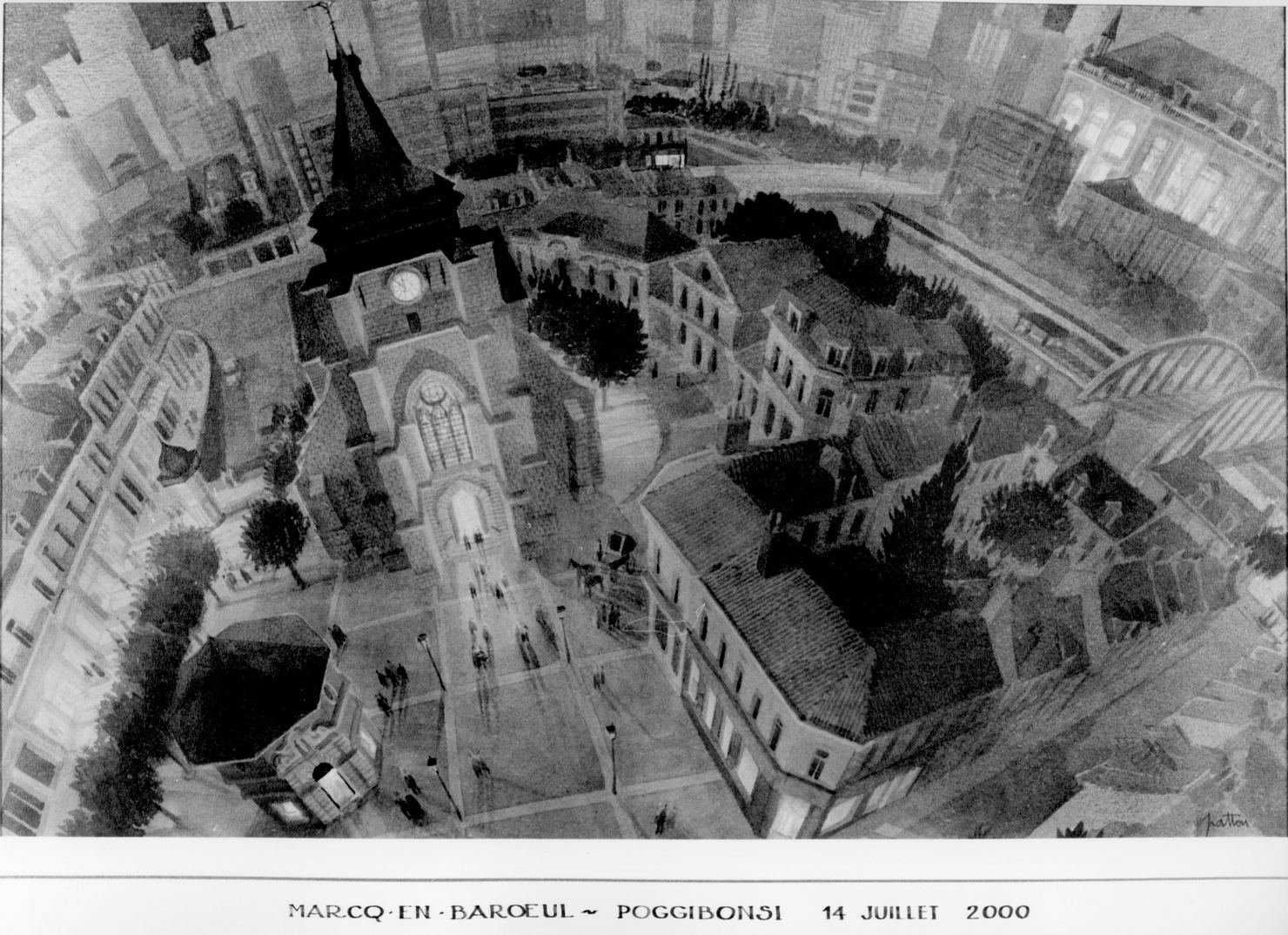 Marq-en-Baroeul, veduta di una piazza (stampa a colori) di Patton (sec. XXI)