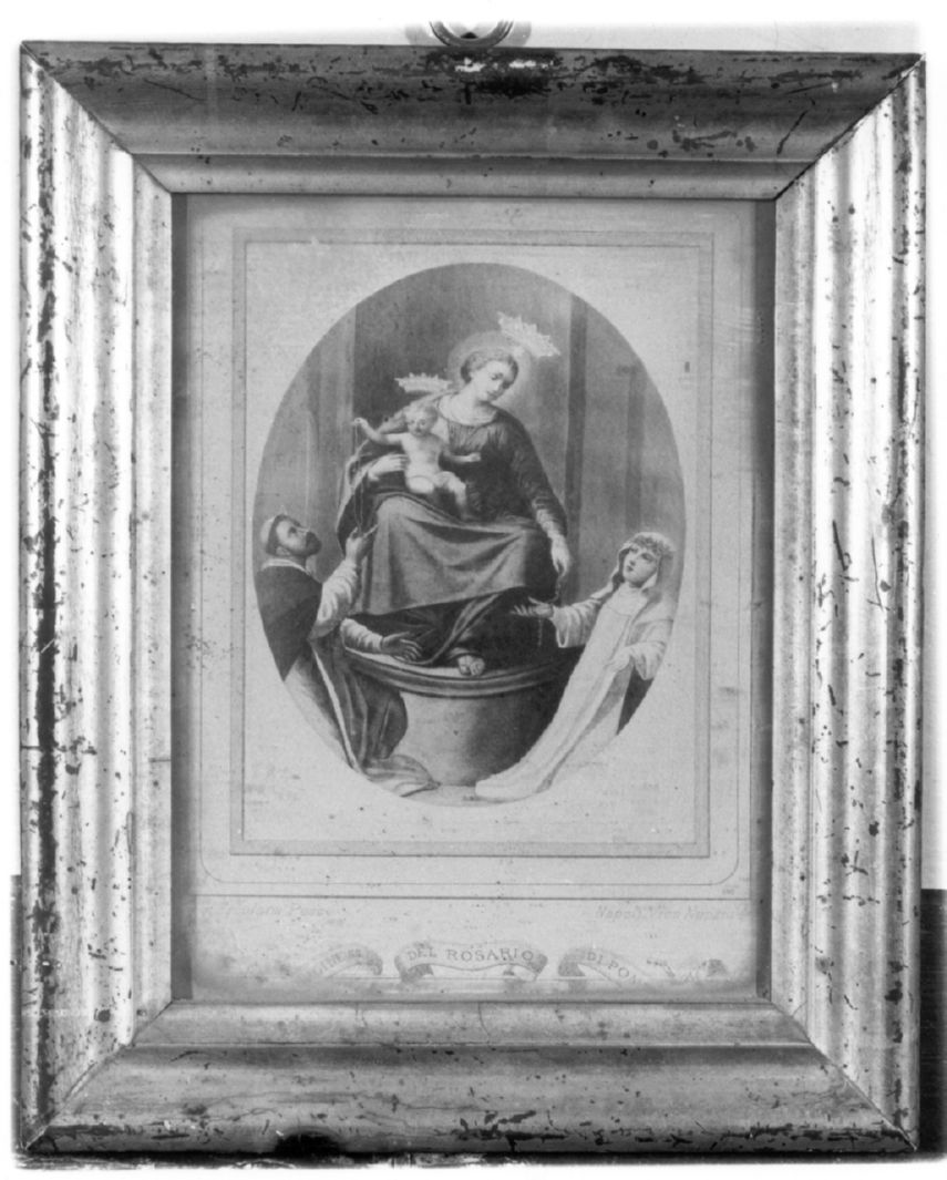 Madonna del Rosario, Madonna del Rosario con San Domenico e Santa Caterina da Siena (stampa smarginata) - ambito italiano (primo quarto sec. XX)
