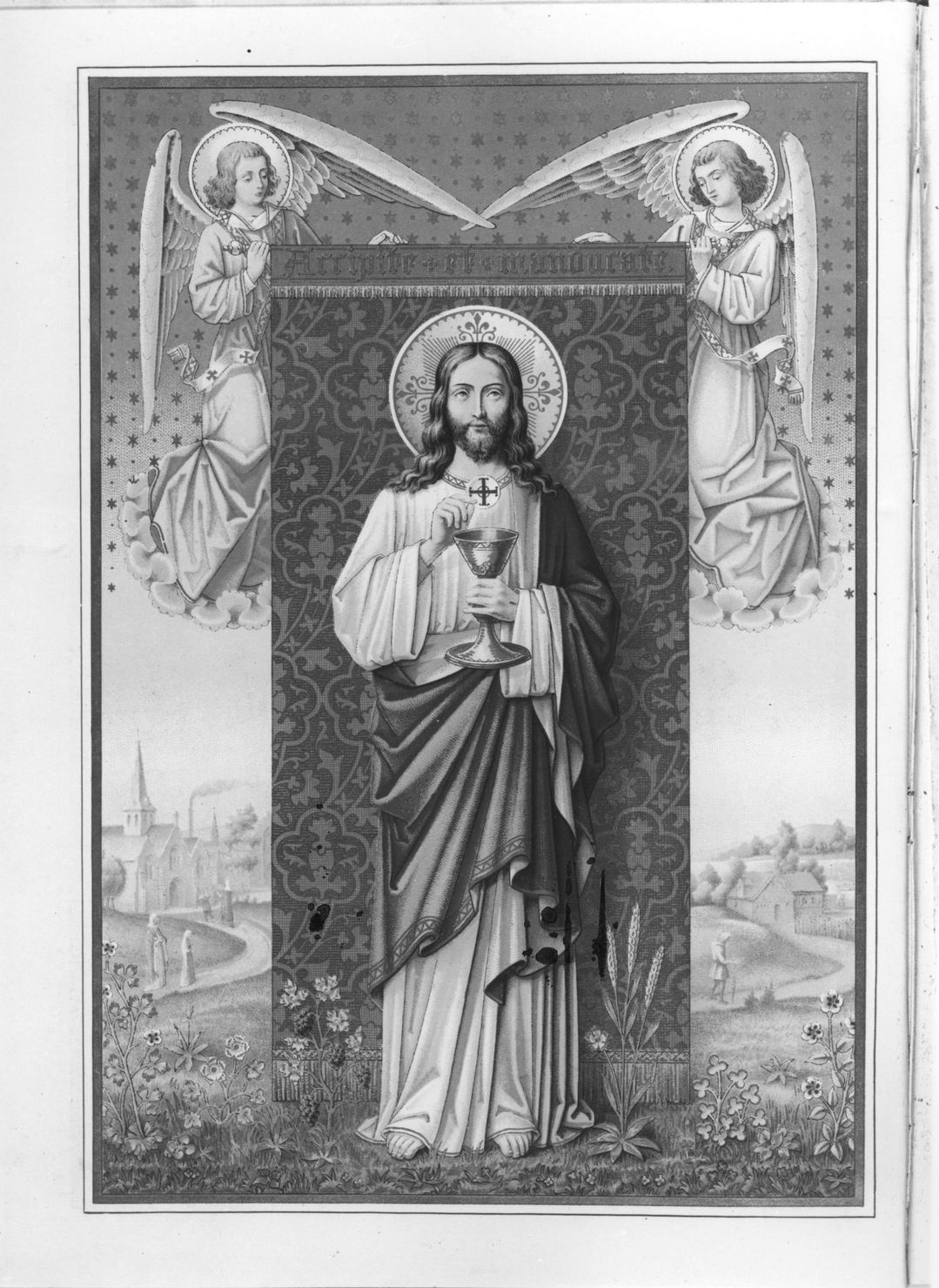 Cristo con il calice e l'ostia (stampa a colori, elemento d'insieme) - ambito fiammingo (fine/inizio secc. XIX/ XX)