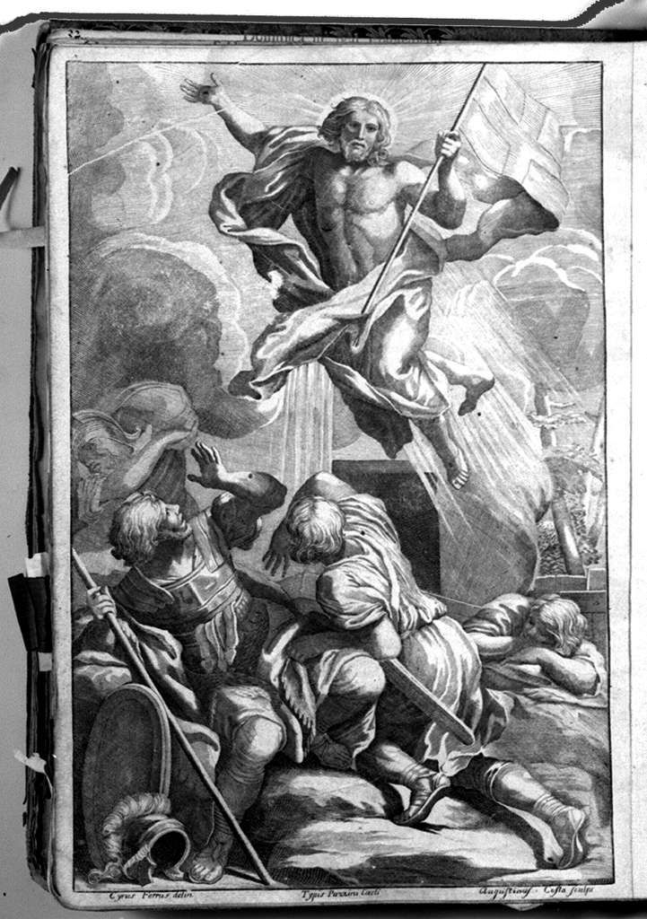 resurrezione di Cristo (stampa smarginata, elemento d'insieme) di Costa Agostino, Ferri Ciro (sec. XVIII)