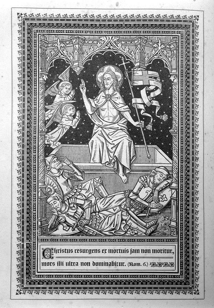 Christus resurgens ex mortuis jam non moritur.., resurrezione di Cristo (stampa, elemento d'insieme) - ambito italiano (sec. XX)