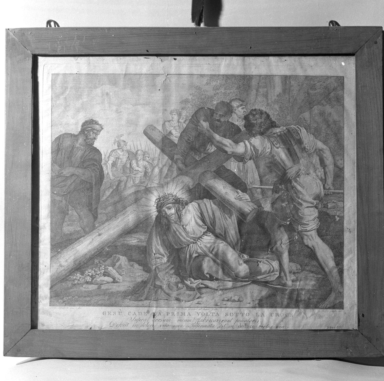 stazione III: Gesù cade sotto la croce la prima volta (stampa, serie) di Pera Giuseppe, Sabatelli Luigi, Cecchini Giovanni Battista (sec. XIX)