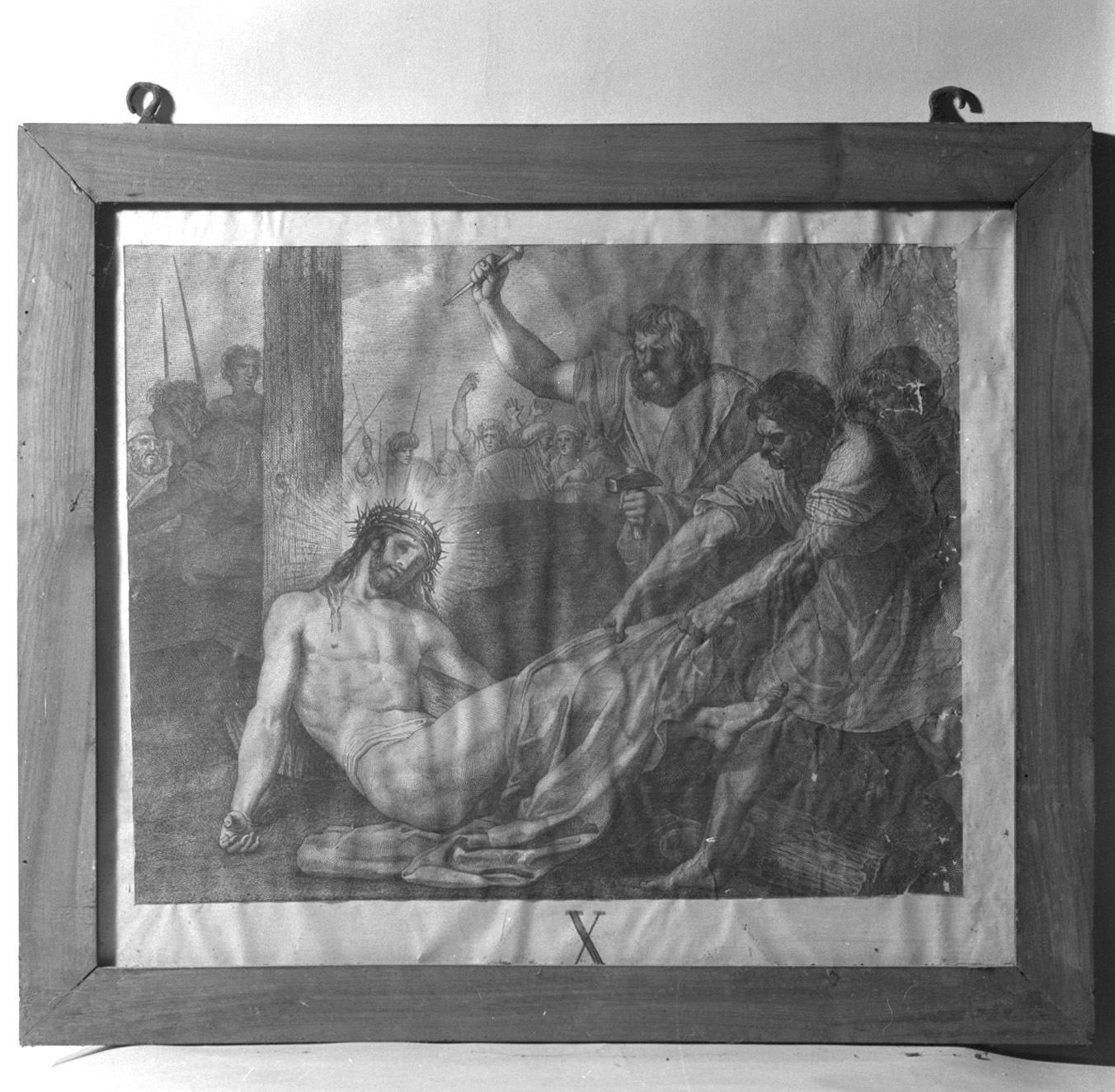 stazione XI: Gesù inchiodato alla croce (stampa, serie) di Pera Giuseppe, Sabatelli Luigi, Cecchini Giovanni Battista (sec. XIX)