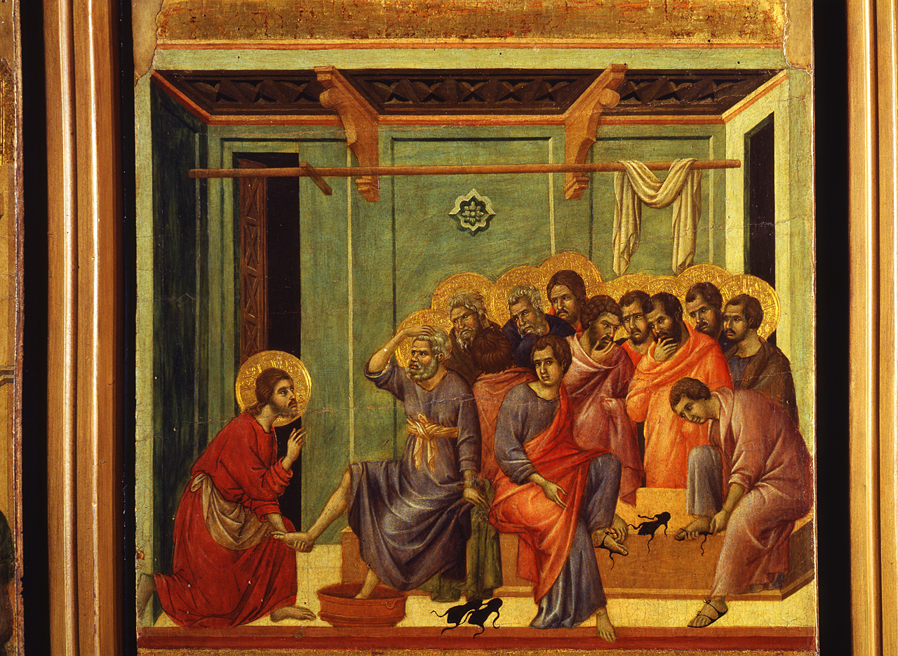 Cristo lava i piedi degli apostoli (ancona, elemento d'insieme) di Duccio di Boninsegna (primo quarto sec. XIV)