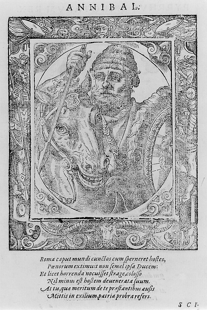 busto di Annibale con il suo cavallo (stampa, stampa composita) di Stimmer Tobias (sec. XVI, sec. XVI)
