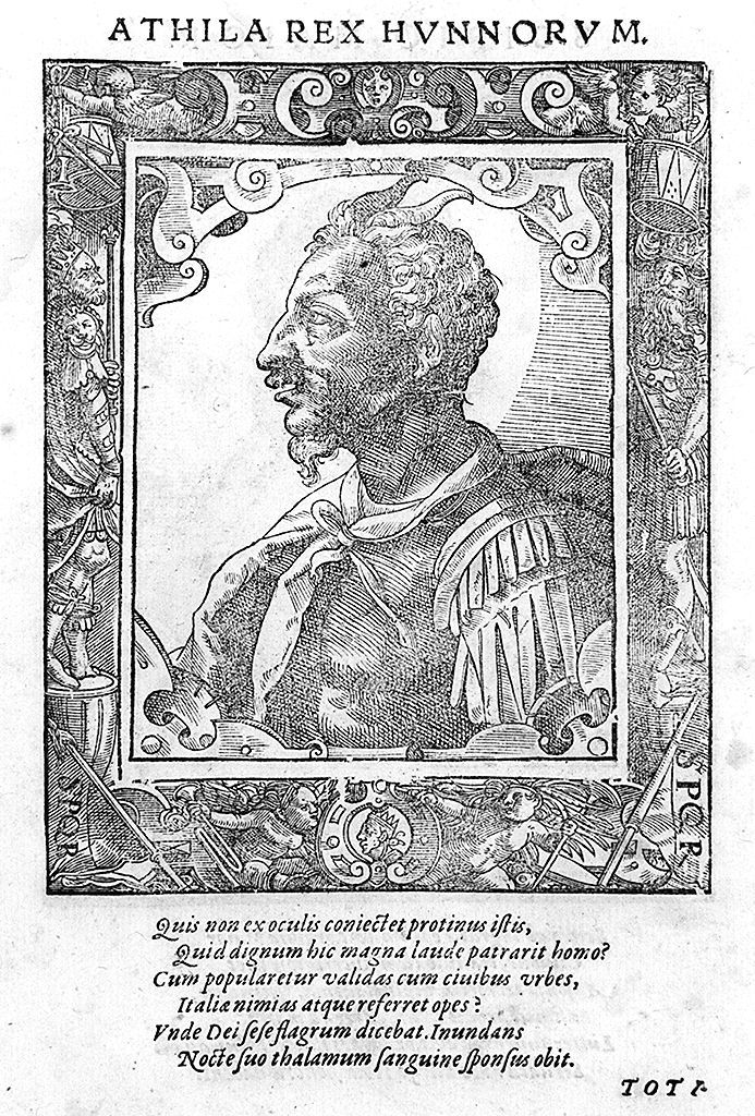 busto di profilo di Attila re degli Unni (stampa, stampa composita) di Stimmer Tobias (sec. XVI, sec. XVI)