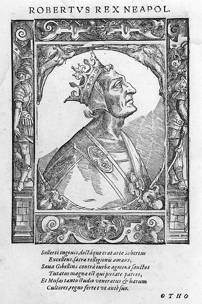 busto di profilo di Roberto d'Angio' (stampa, stampa composita) di Stimmer Tobias (sec. XVI, sec. XVI)