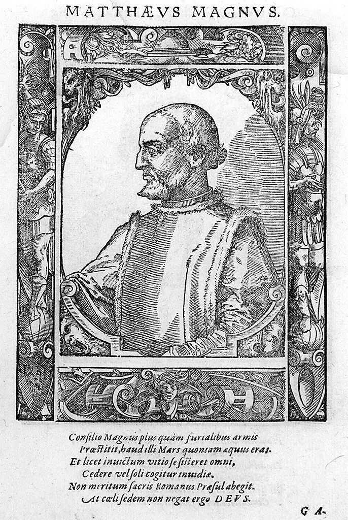 busto di profilo di Matteo Magno (stampa, stampa composita) di Stimmer Tobias (sec. XVI, sec. XVI)