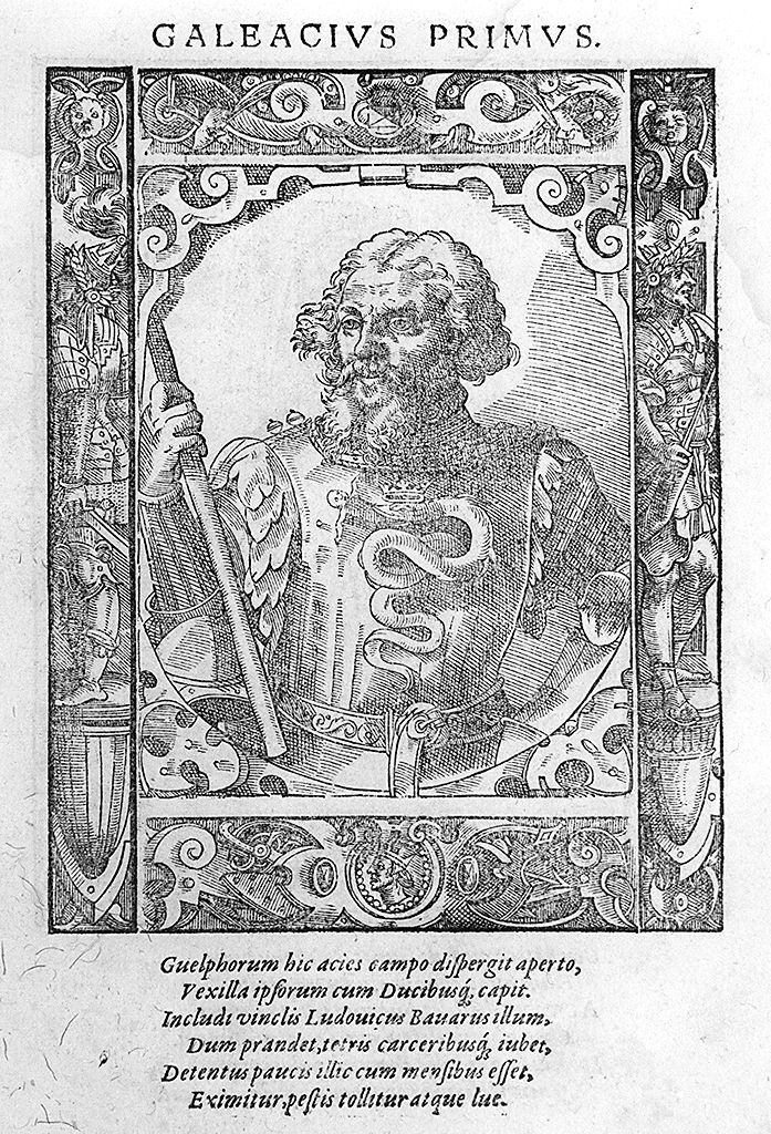 busto di Galeazzo I Visconti (stampa, stampa composita) di Stimmer Tobias (sec. XVI, sec. XVI)