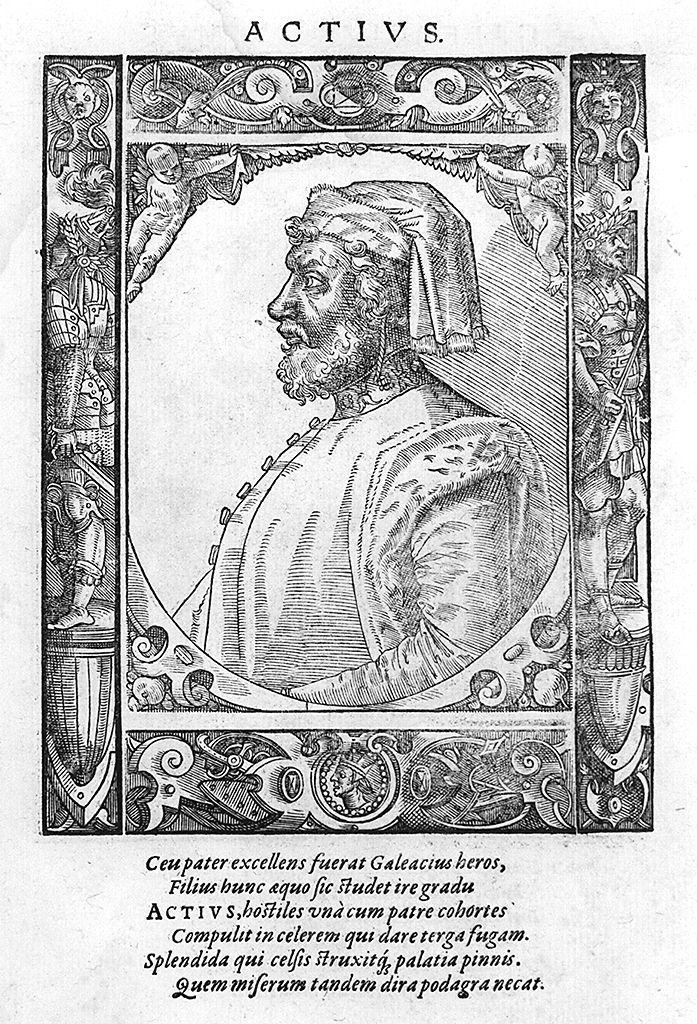 busto di profilo di Azzone Visconti (stampa, stampa composita) di Stimmer Tobias (sec. XVI)