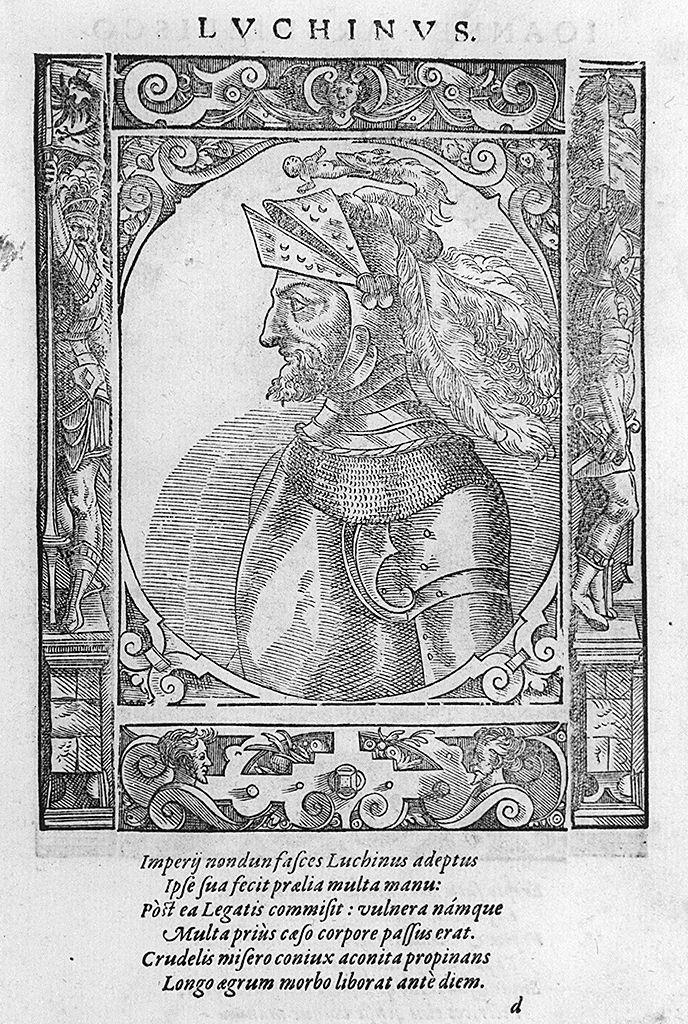 busto di profilo di Luchino Visconti (stampa, stampa composita) di Stimmer Tobias (sec. XVI, sec. XVI)