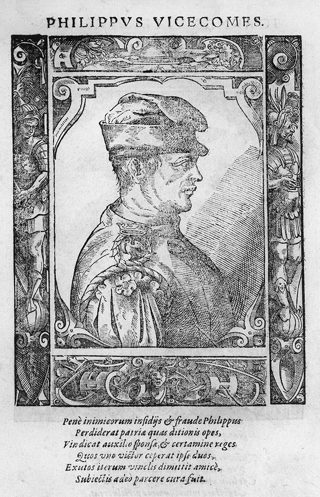 busto di profilo di Filippo Visconti (stampa, stampa composita) di Stimmer Tobias (sec. XVI, sec. XVI)