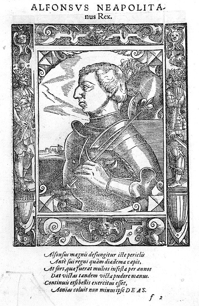 busto di profilo di Alfonso d'Aragona (stampa, stampa composita) di Stimmer Tobias (sec. XVI, sec. XVI)