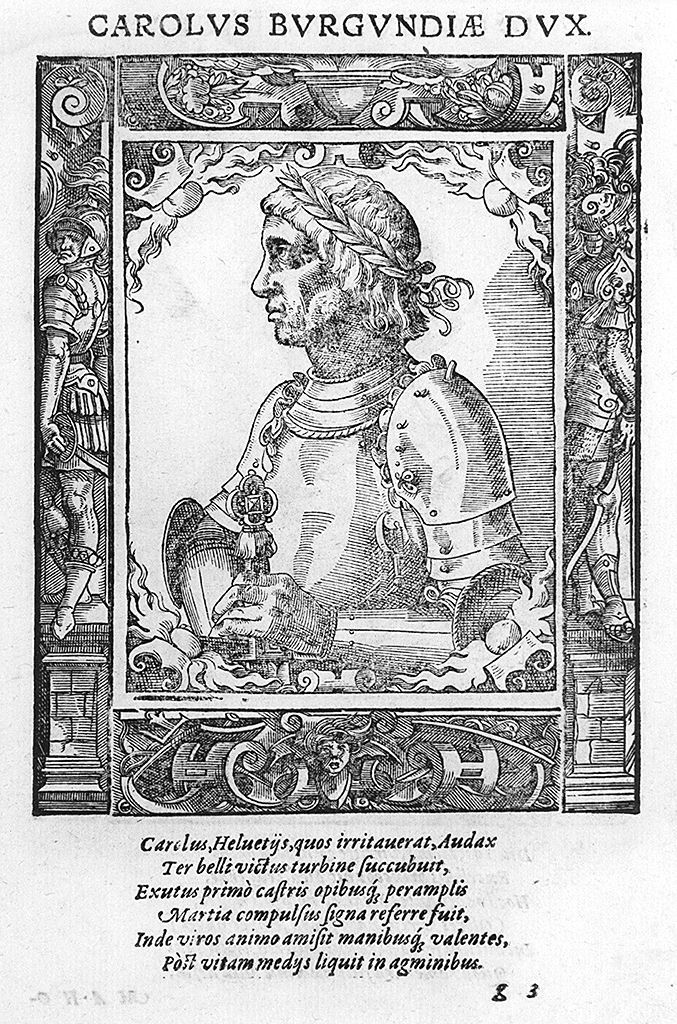 busto di profilo di Carlo di Borgogna (stampa, stampa composita) di Stimmer Tobias (sec. XVI, sec. XVI)